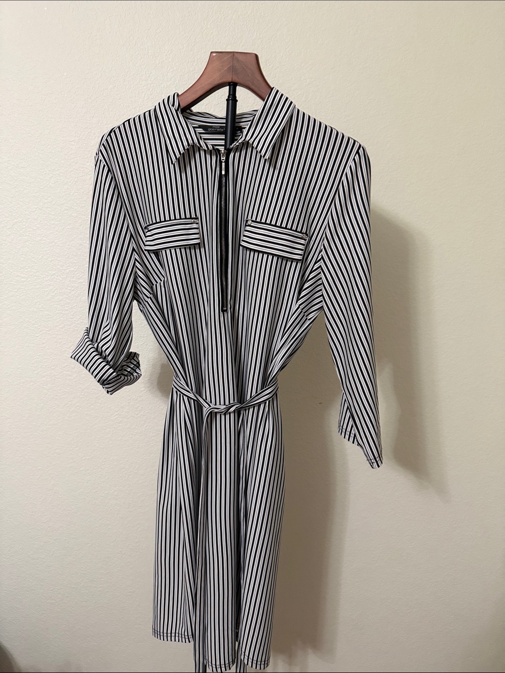 Mlle Gabrielle Black and White Striped Midi Shirt Dress